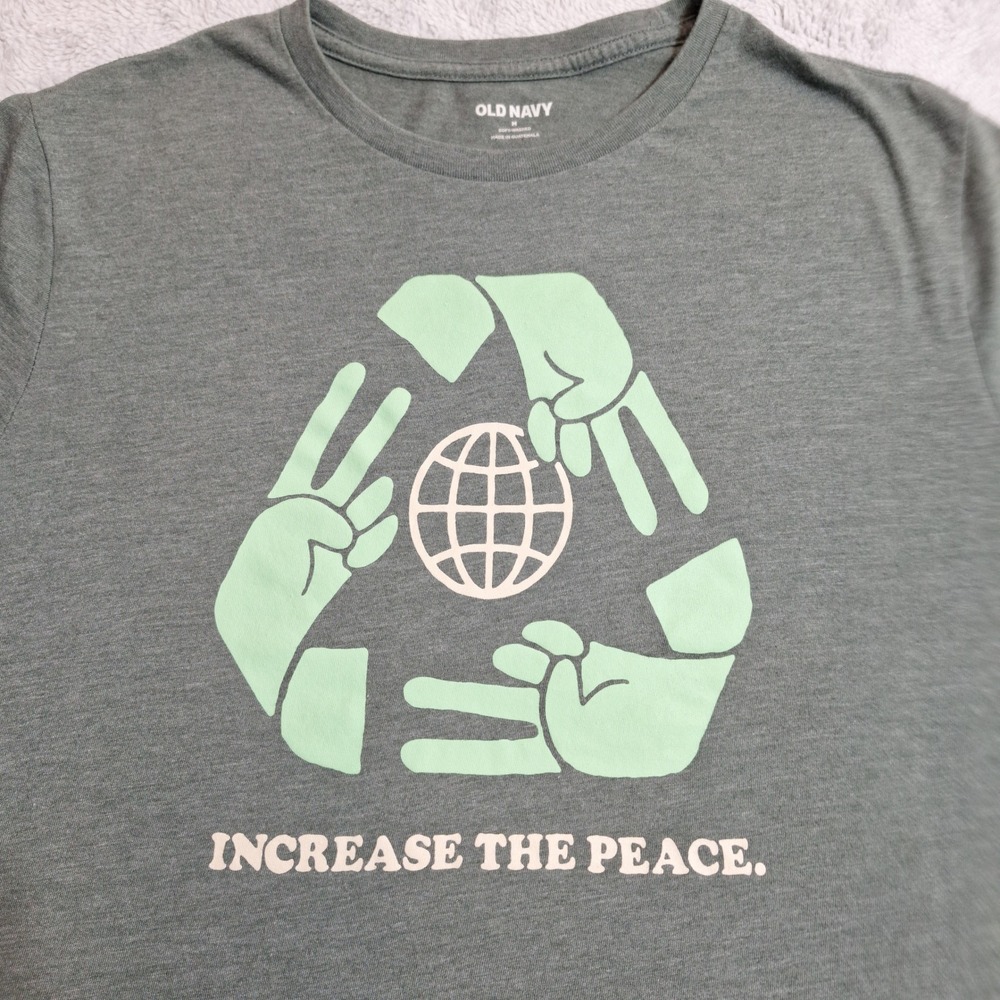 Old Navy T-Shirt Mens Medium Green Increase The Peace Graphic Short Sleeve Tee - Picture 3 of 7